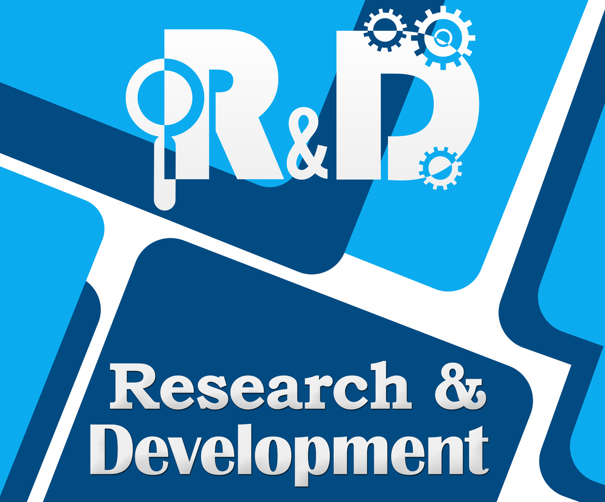 R And D - Research And Development Blue Squares